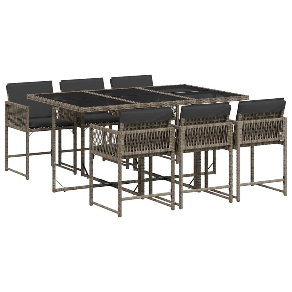 vidaXL 7 pcs conjunto de jantar p/ jardim c/ almofadões vime PE cinza