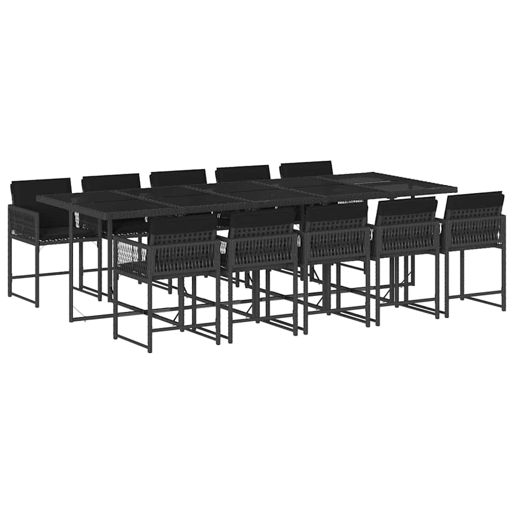 vidaXL 11 pcs conjunto de jantar p/ jardim c/ almofadões vime PE preto