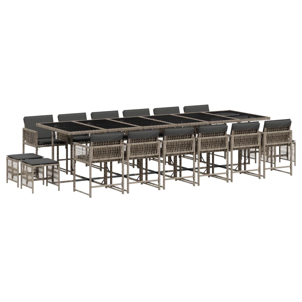 vidaXL 17 pcs conj. de jantar p/ jardim c/ almofadões vime PE cinzento