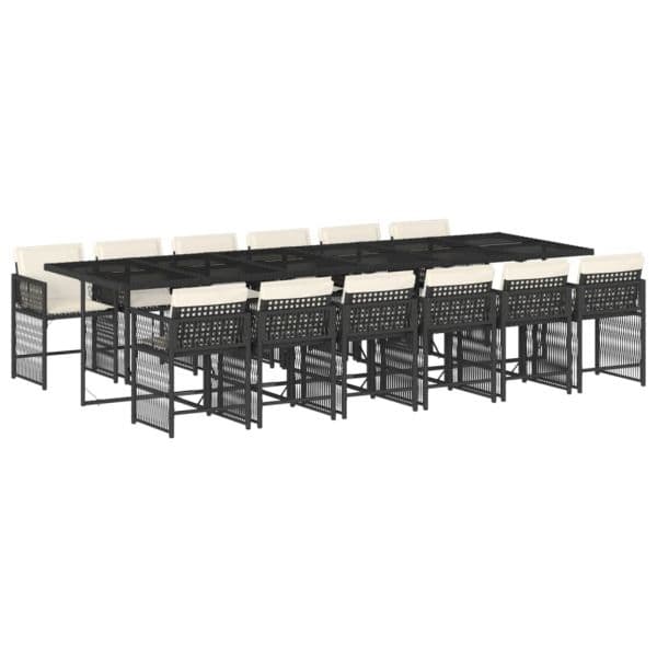 vidaXL 13 Peças Conjunto de Jantar para Jardim com Almofadões Vime Pe Preto - 665502556