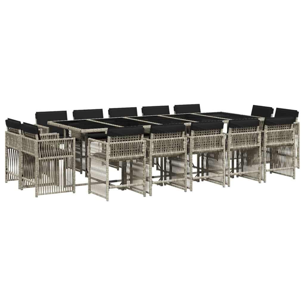 vidaXL 17 pcs conj. jantar jardim c/ almofadões vime PE cinzento-claro
