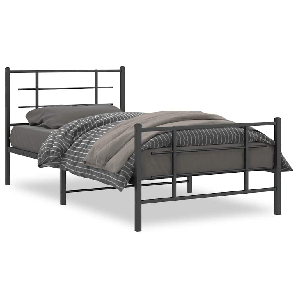 vidaXL Estrutura de Cama com Cabeceira e Pés 107x203 cm Metal Preto - 498140421