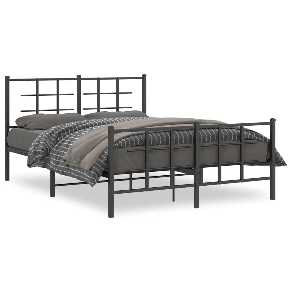 vidaXL Estrutura de Cama com Cabeceira e Pés 135x190 cm Metal Preto - 1660975544