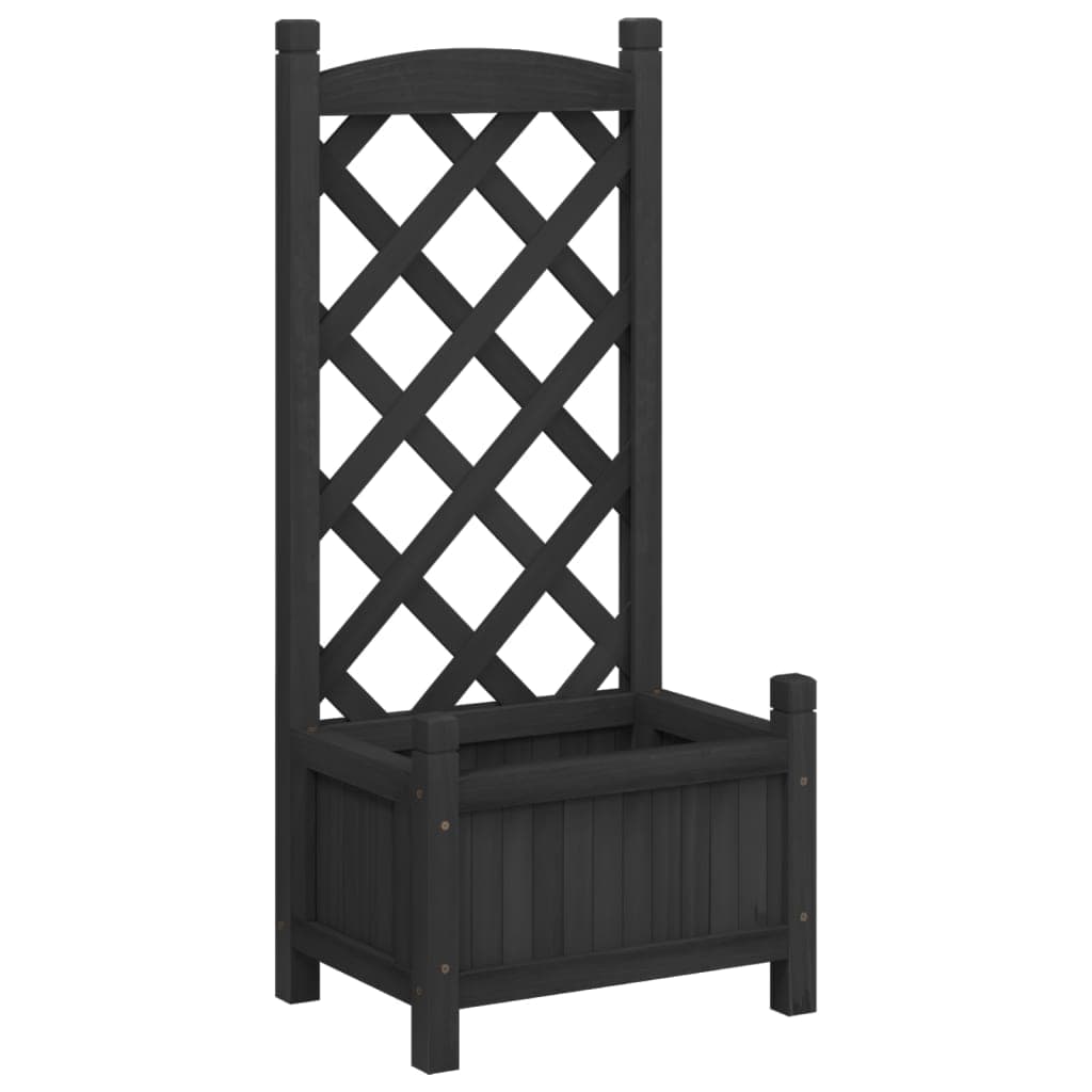 vidaXL Vaso/floreira com treliça madeira de abeto maciça preto