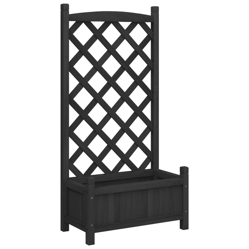 vidaXL Vaso/floreira com treliça madeira de abeto maciça preto