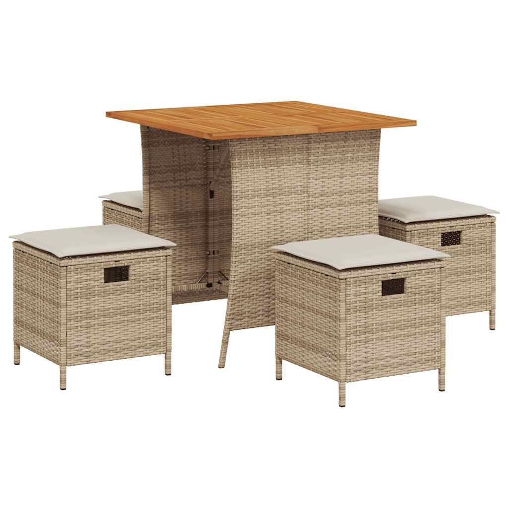 vidaXL 5 pcs conjunto de jantar p/ jardim com almofadões vime PE bege