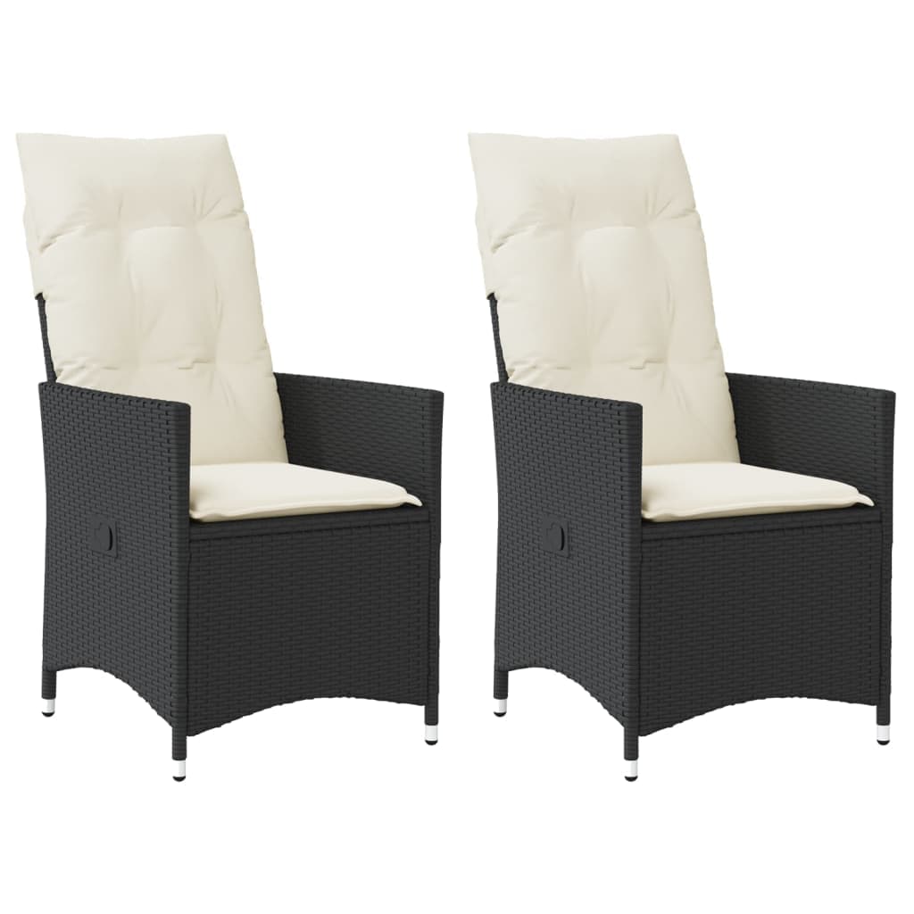 vidaXL Cadeiras de jardim reclináveis c/ almofadões 2pcs vime PE preto