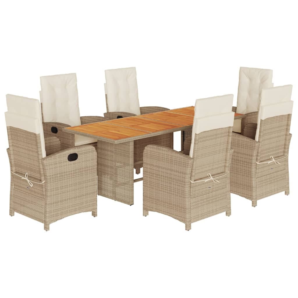vidaXL 7 Peças Conjunto Jantar Jardim com Almofadões Vime Pe Bege Misturado - 1173769429