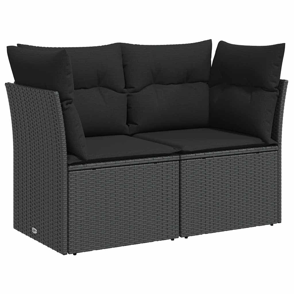 vidaXL Sofá de jardim com almofadas, 2 lugares, vime sintético preto