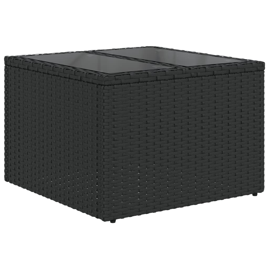 vidaXL Mesa de jardim com tampo de vidro preta 55x55x37 cm vime sintético