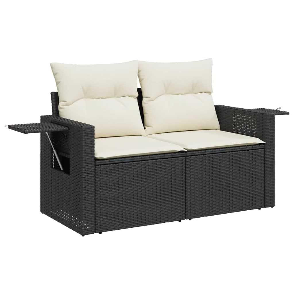 vidaXL Sofá de jardim com almofadões 2 lugares vime PE preto