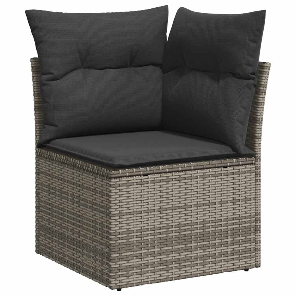 vidaXL Sofá de canto para jardim com almofadões vime PE cinzento