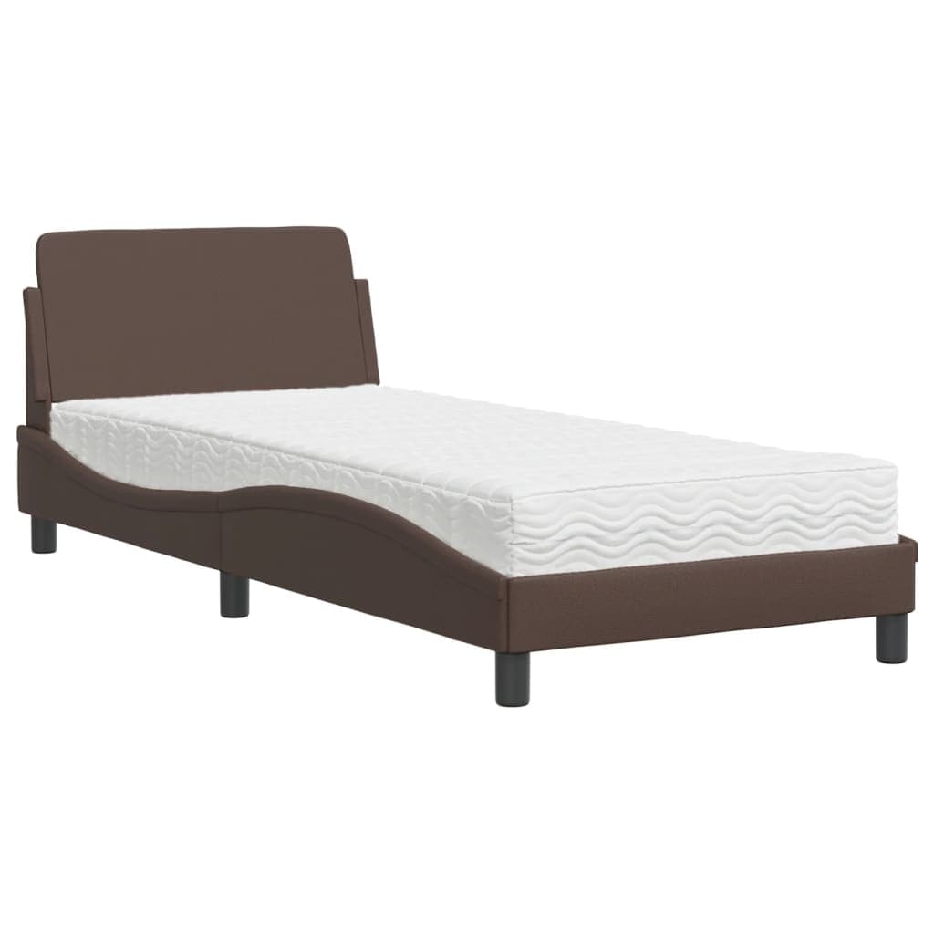 vidaXL Cama com colchão Dover 90x190 cm couro artificial castanho