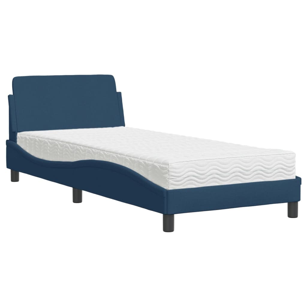 vidaXL Cama com colchão Dover 90x200 cm tecido azul