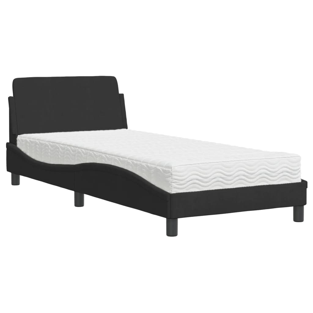 vidaXL Cama com Colchão 90x200 cm Veludo Preto - 1803133790