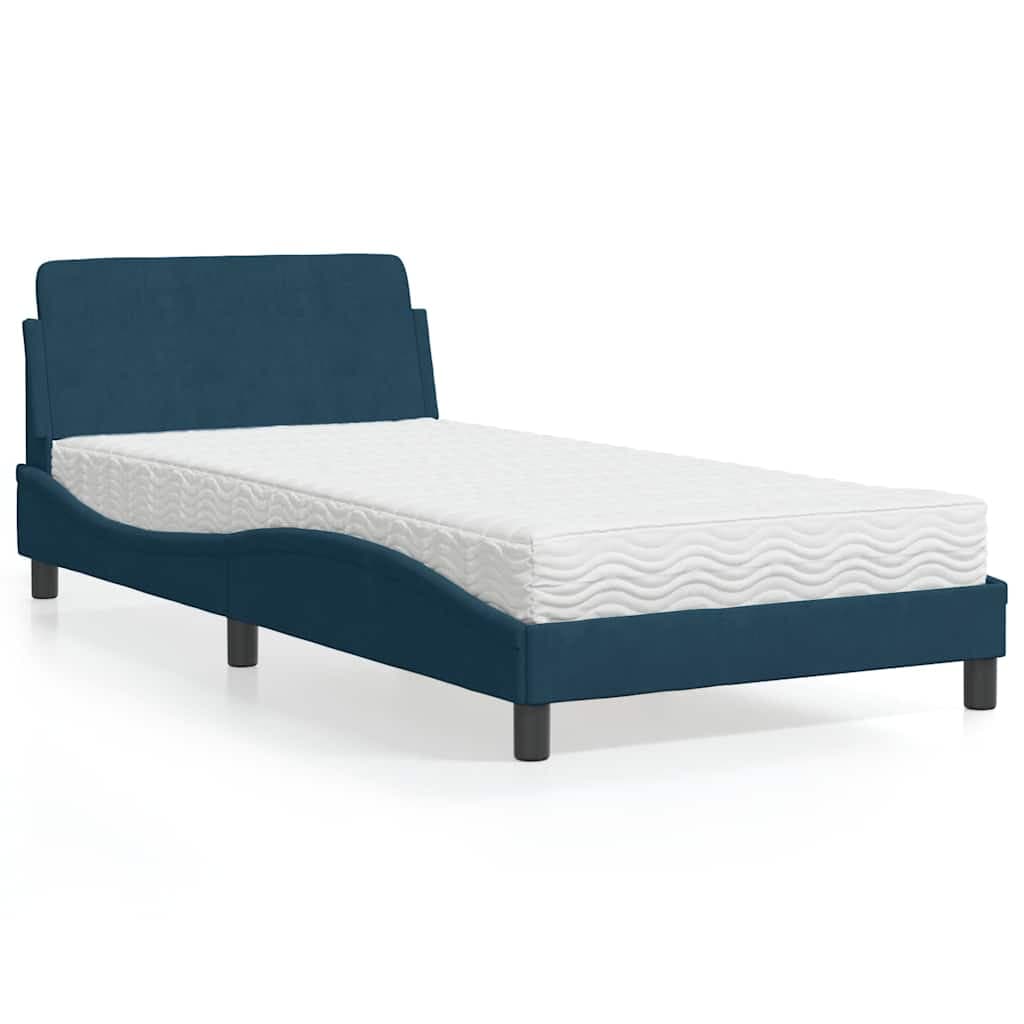 vidaXL Cama com colchão Dover 100x200 cm veludo azul