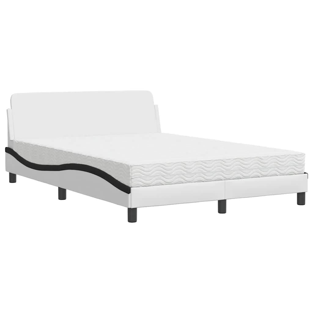 vidaXL Cama com Colchão 140x200 cm Couro Artificial Preto e Branco - 1999471770