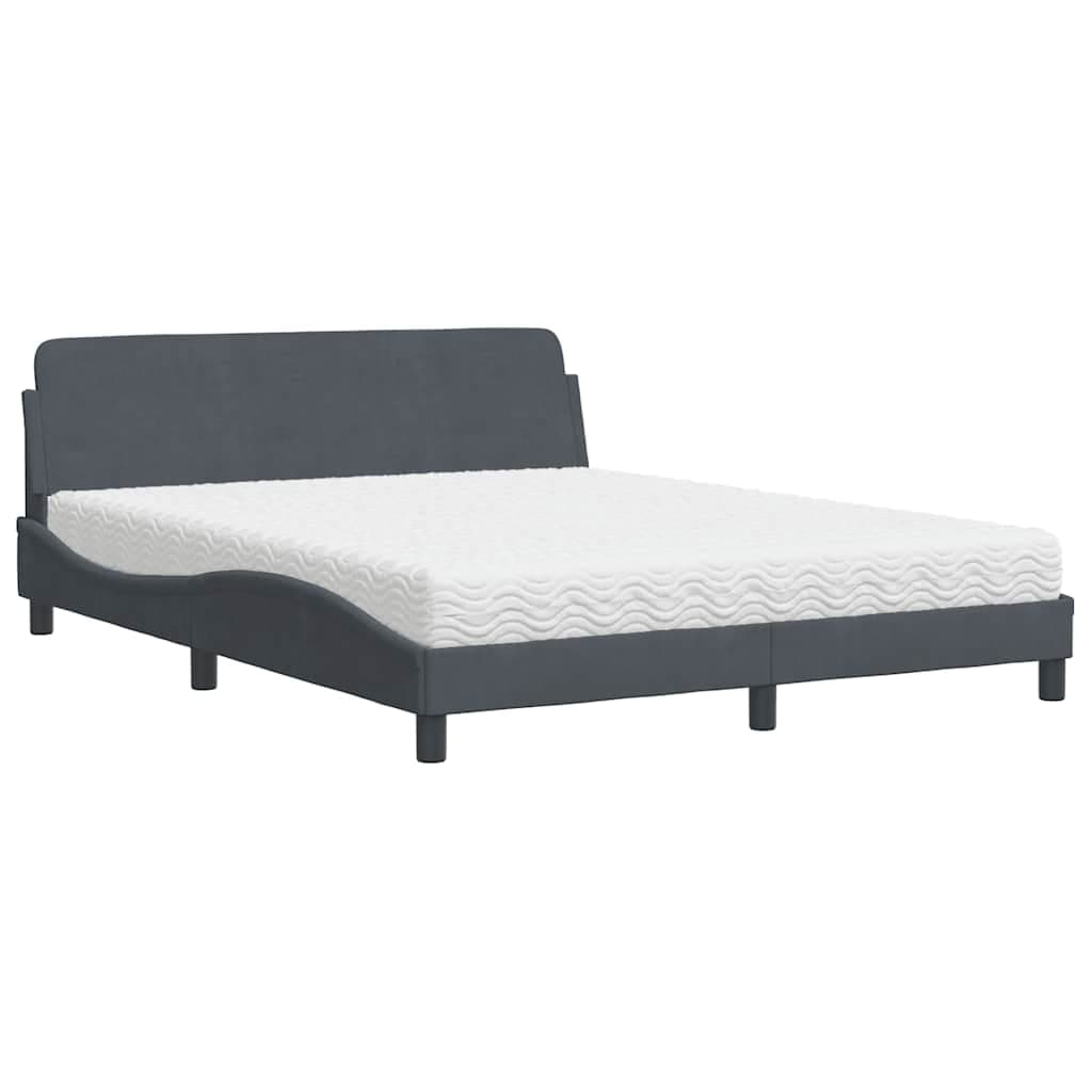 vidaXL Cama com colchão Dover 160x200 cm veludo cinzento-escuro