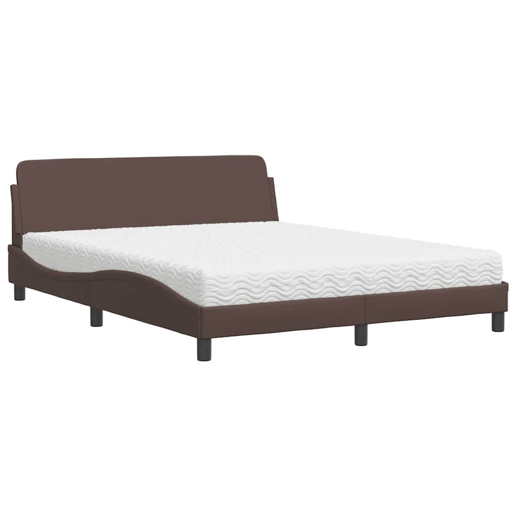 vidaXL Cama com colchão Dover 160x200 cm couro artificial castanho
