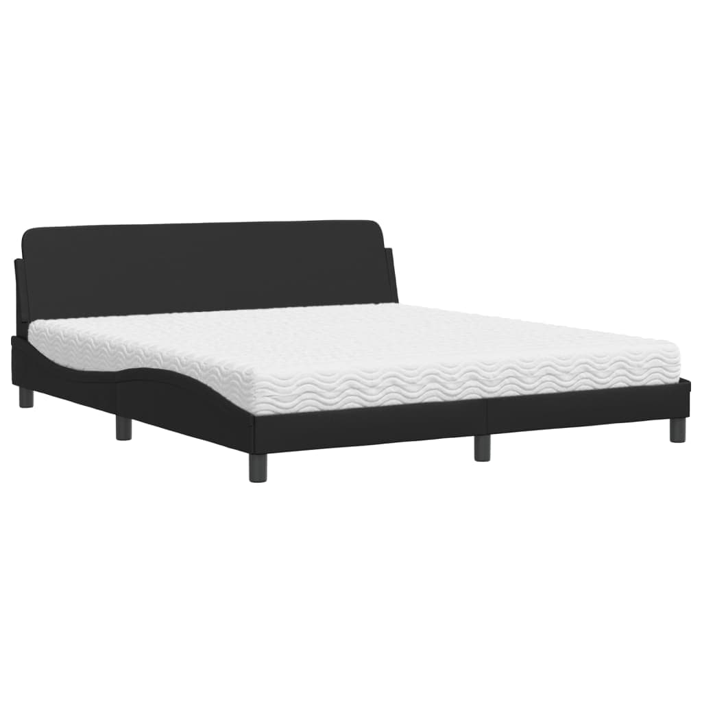 vidaXL Cama com Colchão 180x200 cm Couro Artificial Preto - 1057084996