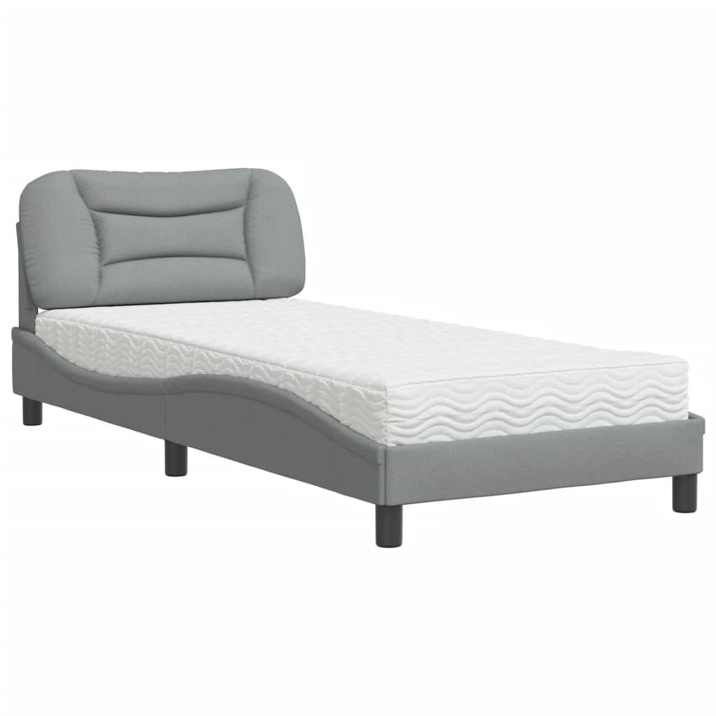 vidaXL Cama com colchão Hvar 90x200 cm tecido cinzento-claro