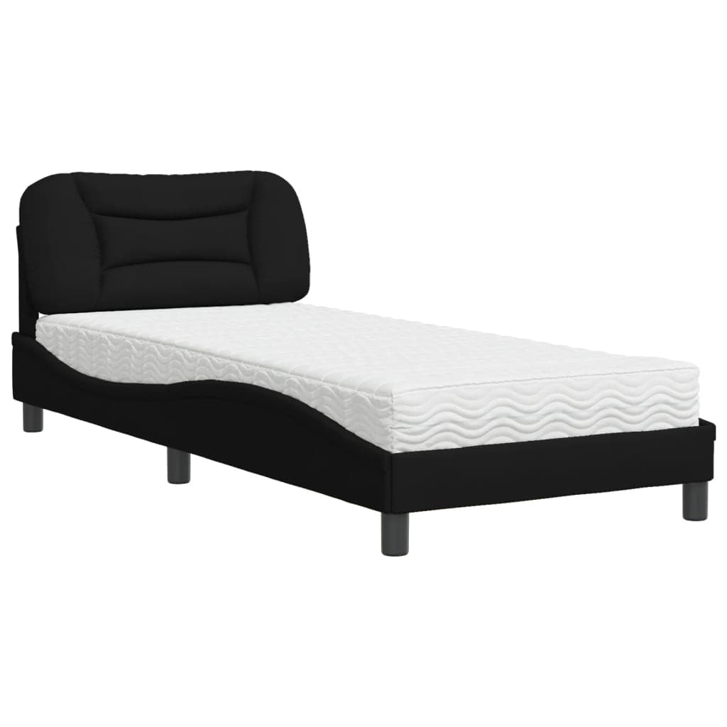 vidaXL Cama com colchão Hvar 90x200 cm tecido preto