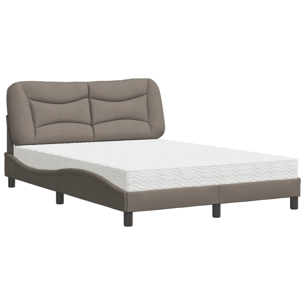 vidaXL Cama com colchão Hvar 140x200 cm tecido castanho-acinzentado