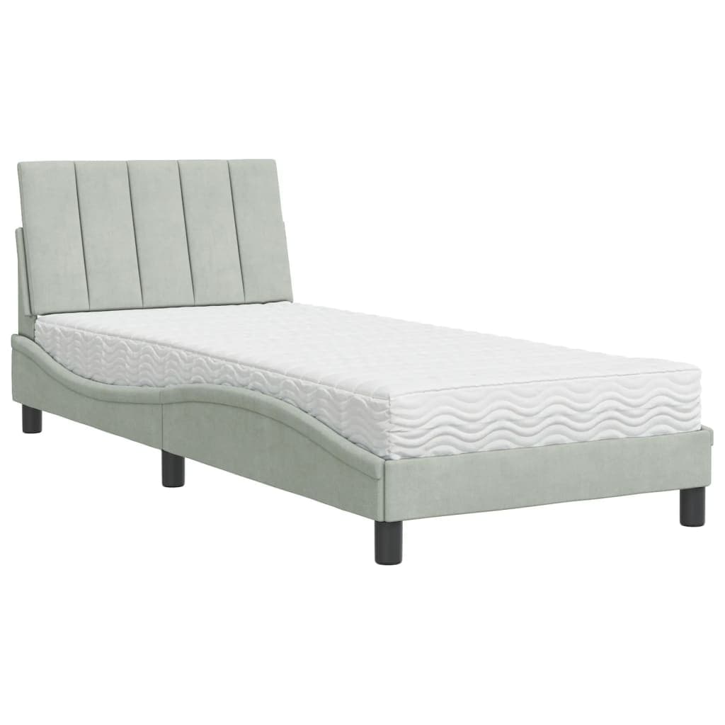 vidaXL Cama com colchão Hanko 80x200 cm veludo cinzento-claro