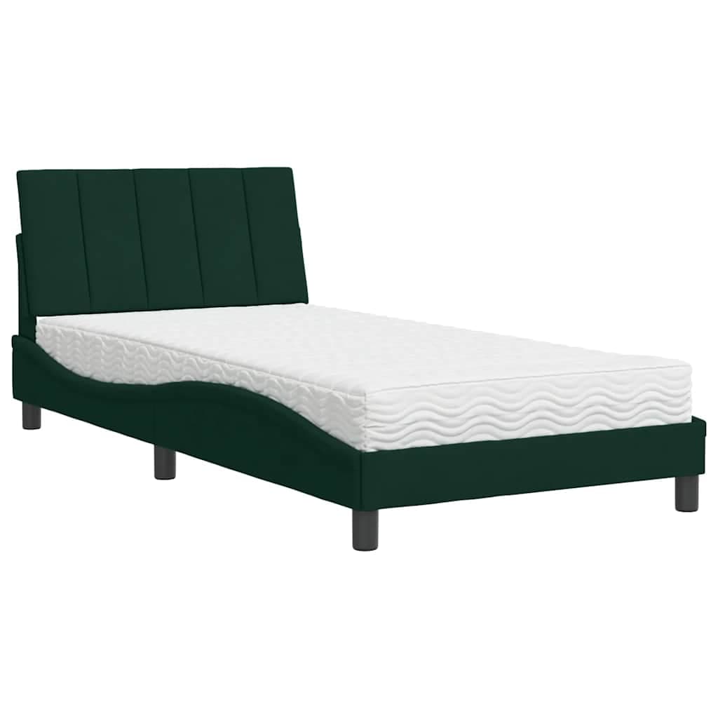 vidaXL Cama com colchão Hanko 100x200 cm veludo verde-escuro
