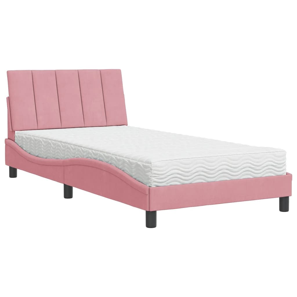 vidaXL Cama com Colchão 100x200 cm Veludo Rosa - 1701028626