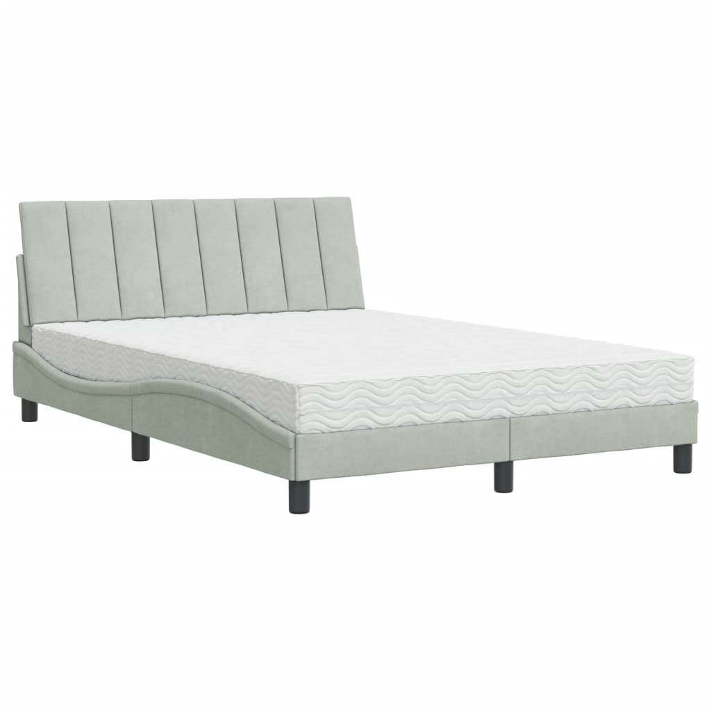 vidaXL Cama com colchão Hanko 120x200 cm veludo cinzento-claro