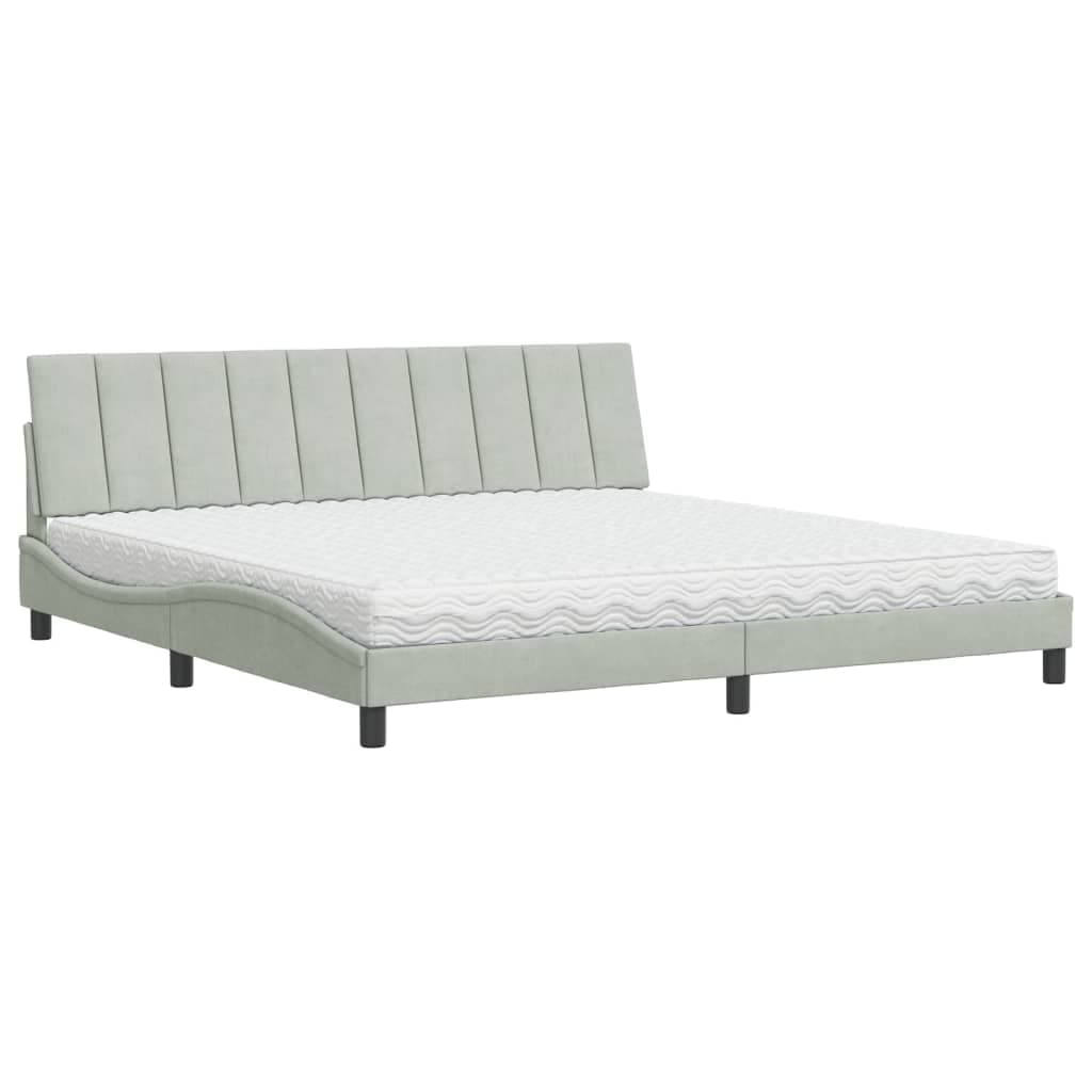 vidaXL Cama com colchão Hanko 200x200 cm veludo cinzento-claro