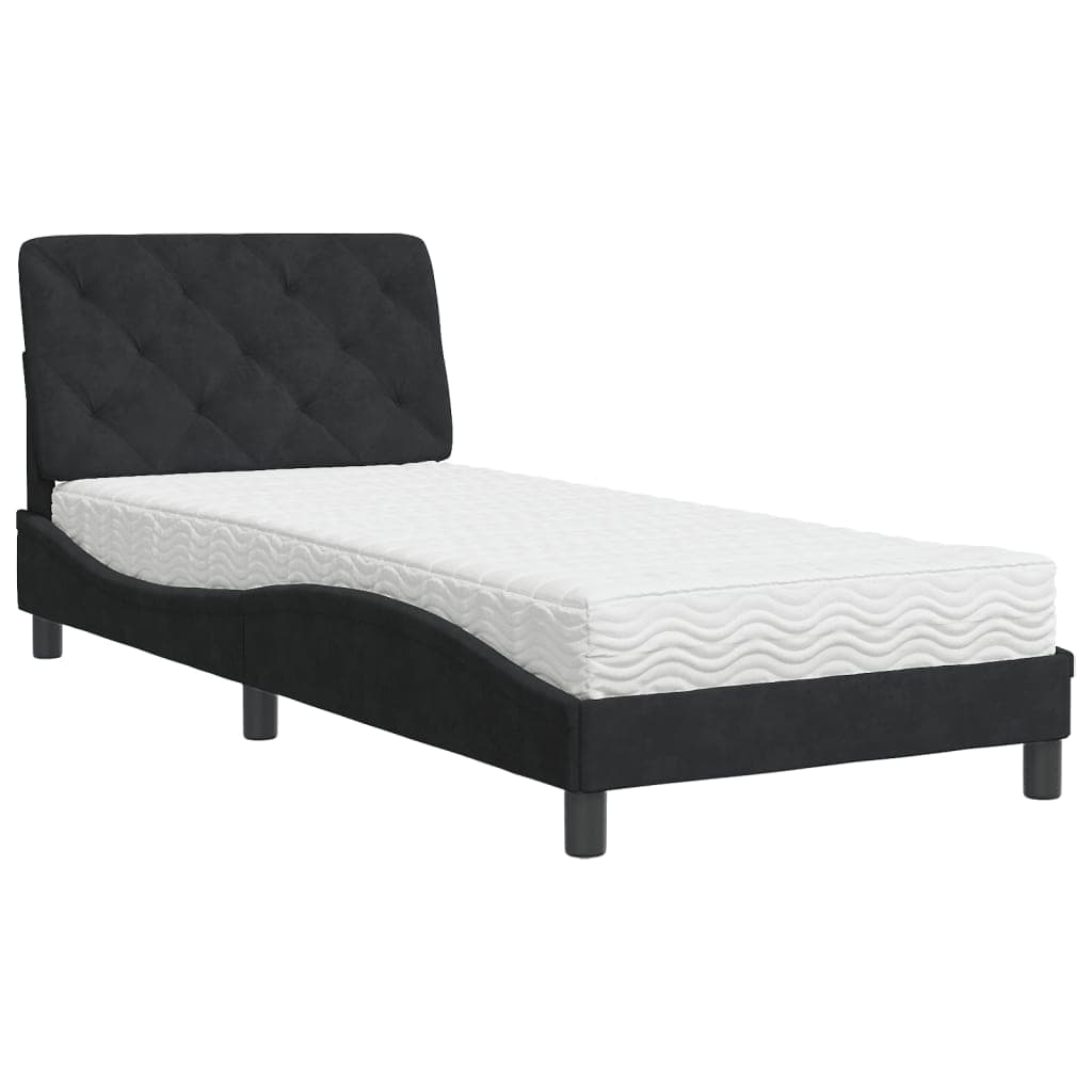 vidaXL Cama com Colchão 80x200 cm Veludo Preto - 3939353943