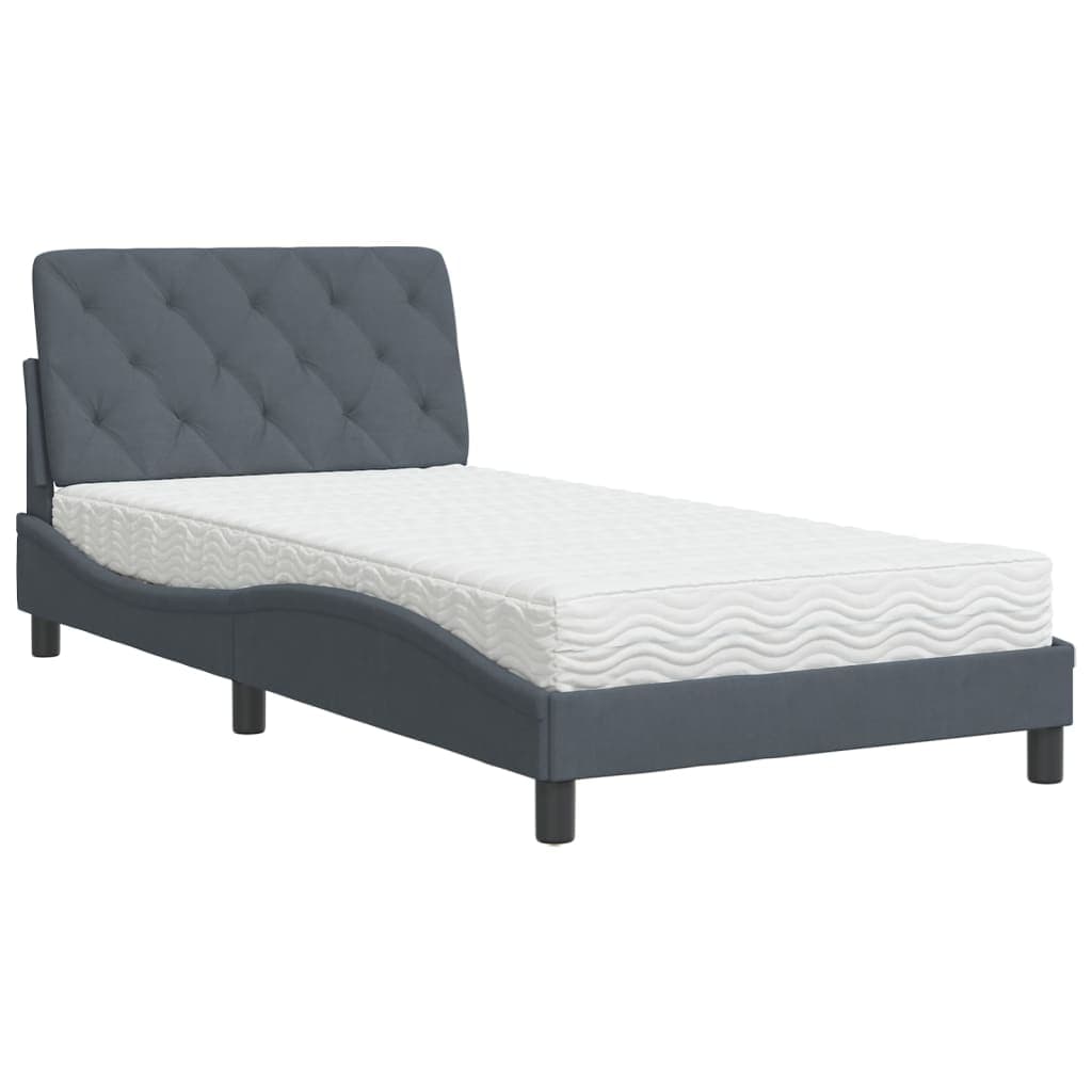 vidaXL Cama com colchão 100x200 cm veludo cinzento-escuro