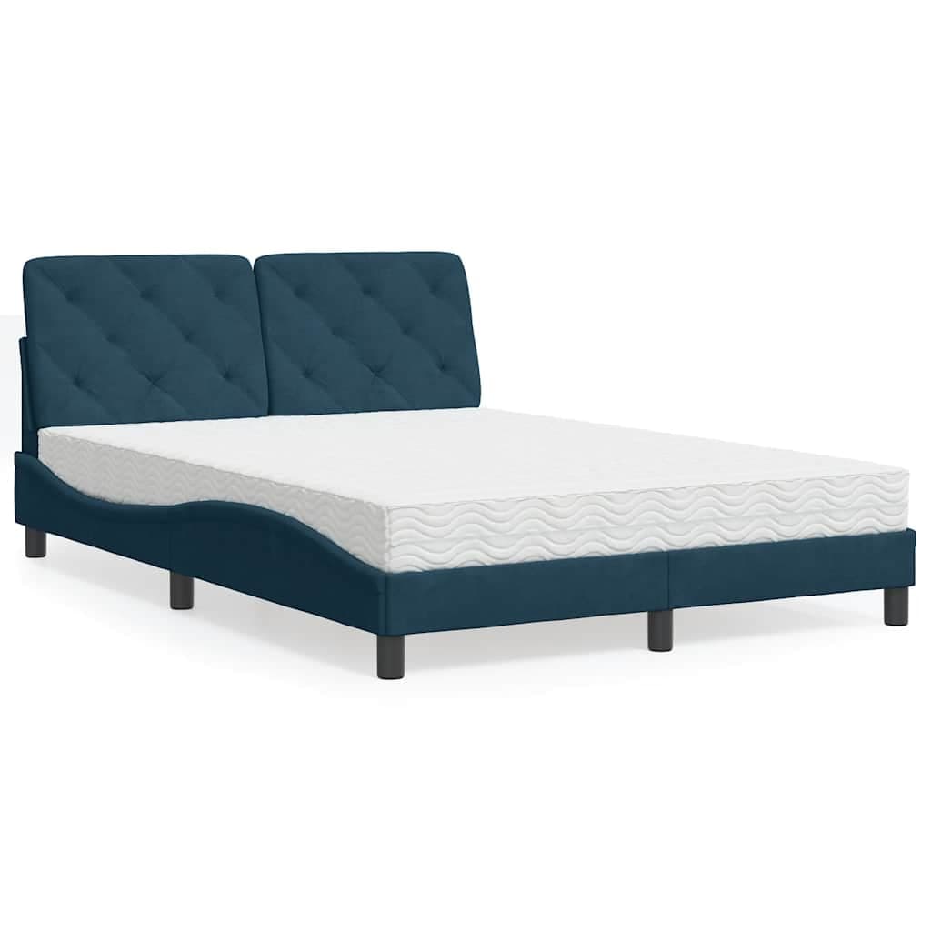 vidaXL Cama com colchão 120x200 cm veludo azul