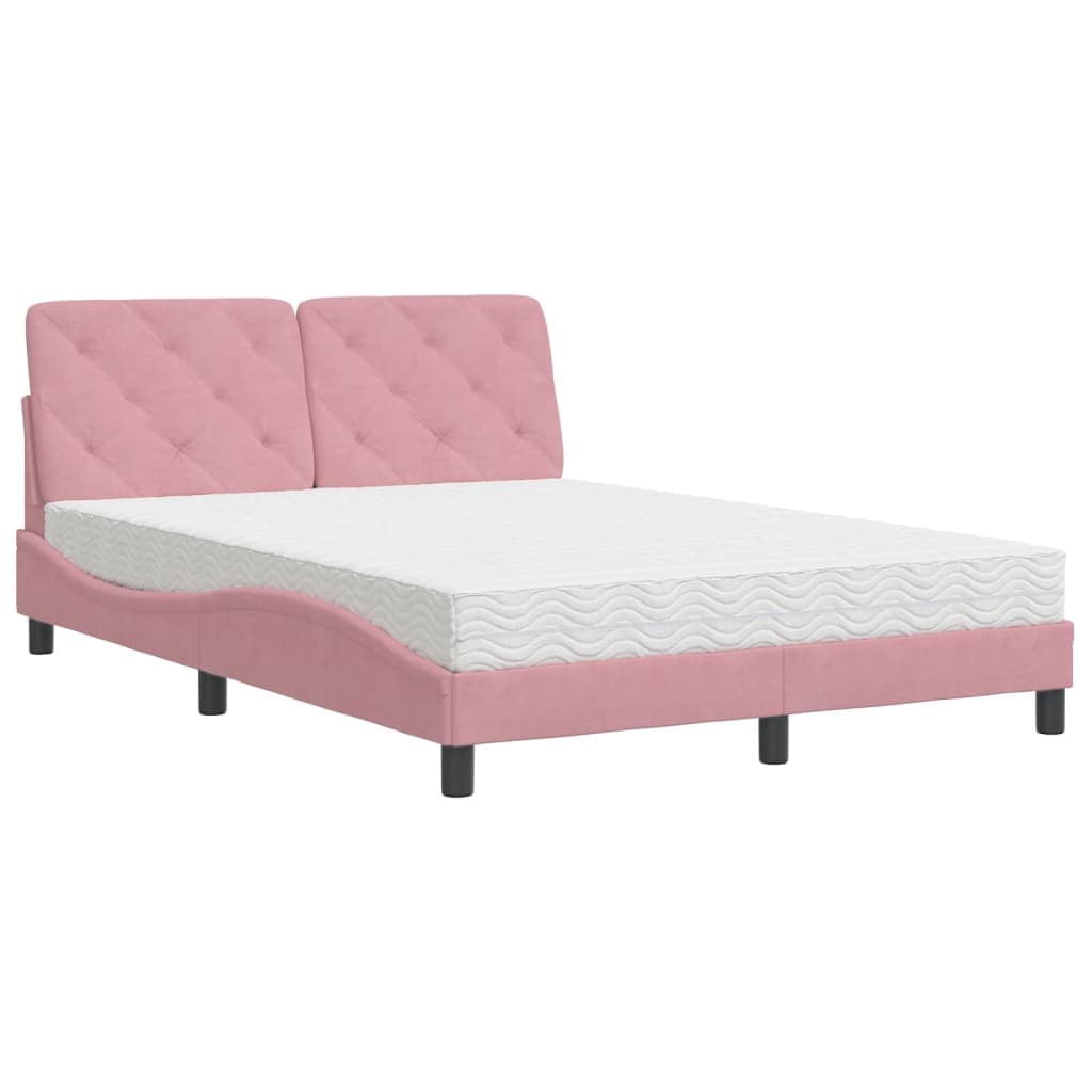 vidaXL Cama com colchão 140x200 cm veludo rosa