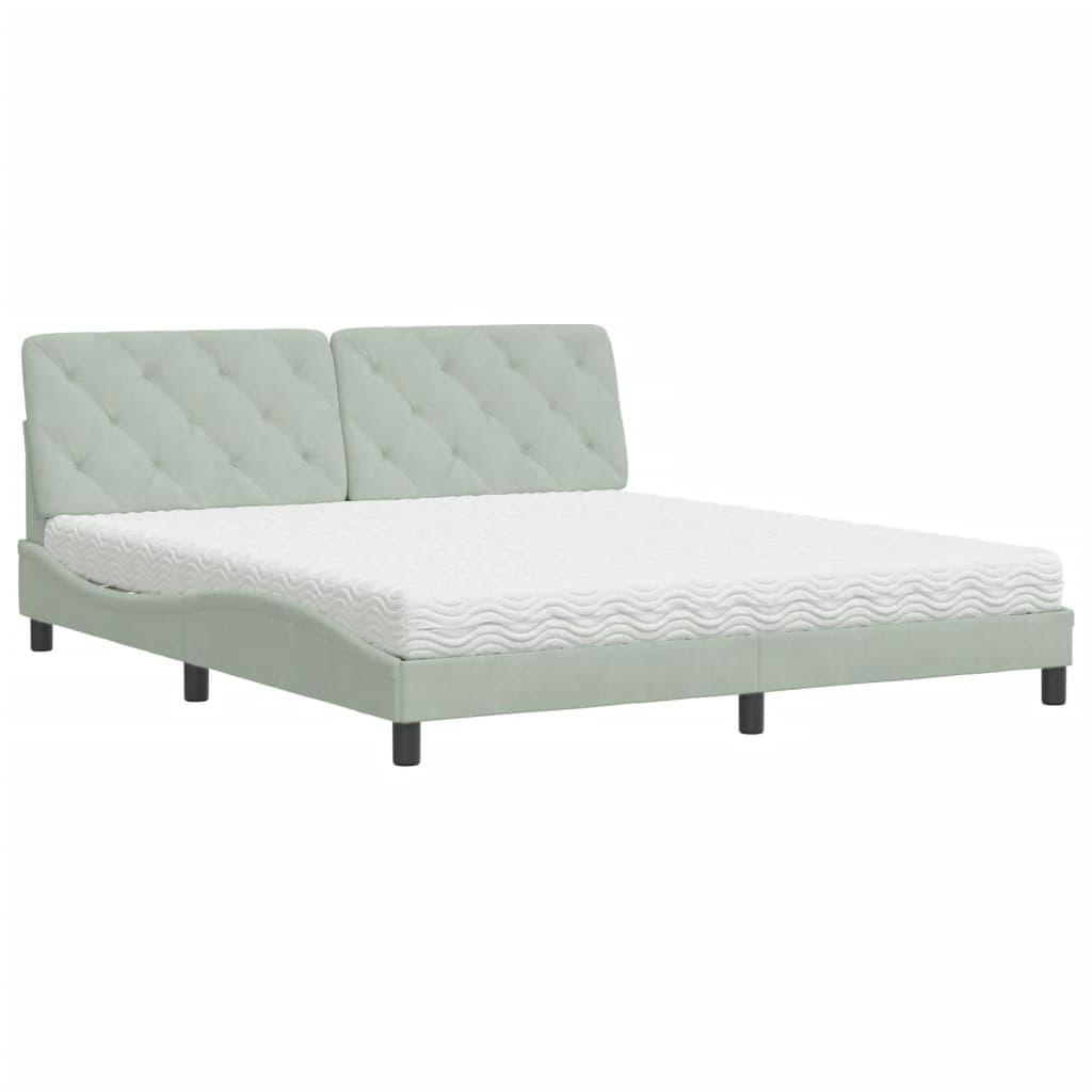 vidaXL Cama com colchão 180x200 cm veludo cinzento-claro