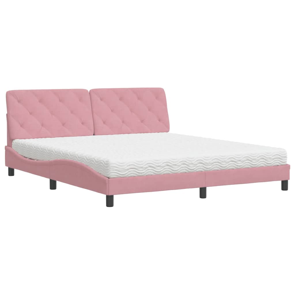 vidaXL Cama com colchão 180x200 cm veludo rosa