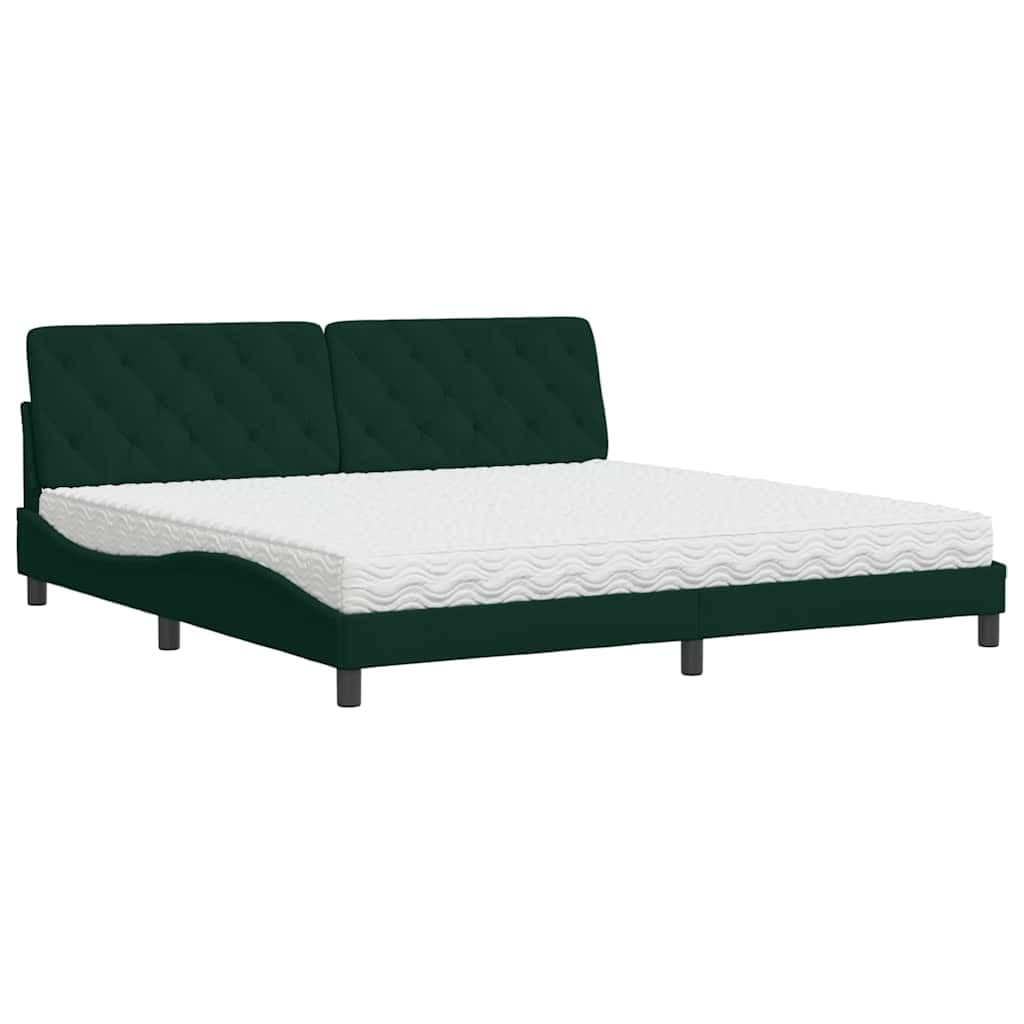 vidaXL Cama com colchão 200x200 cm veludo verde-escuro