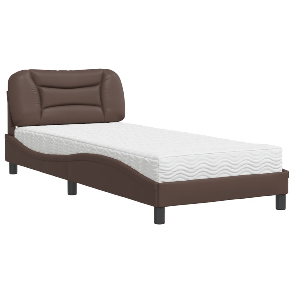 vidaXL Cama com colchão Hvar 90x200 cm couro artificial castanho