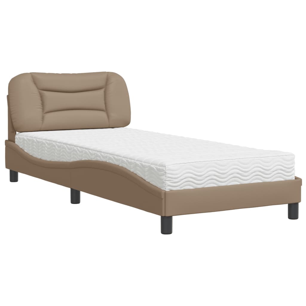 vidaXL Cama com colchão Hvar 90x200 cm couro artificial cor cappuccino