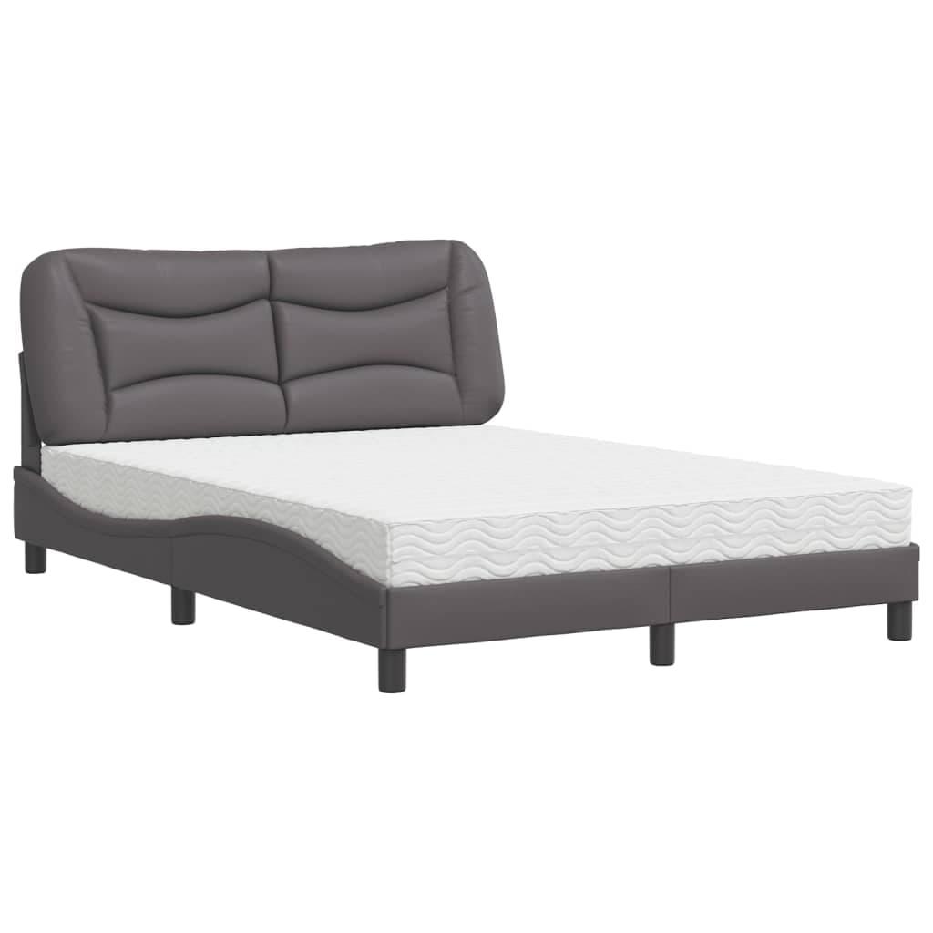 vidaXL Cama com colchão Hvar 140x200 cm couro artificial cinzento