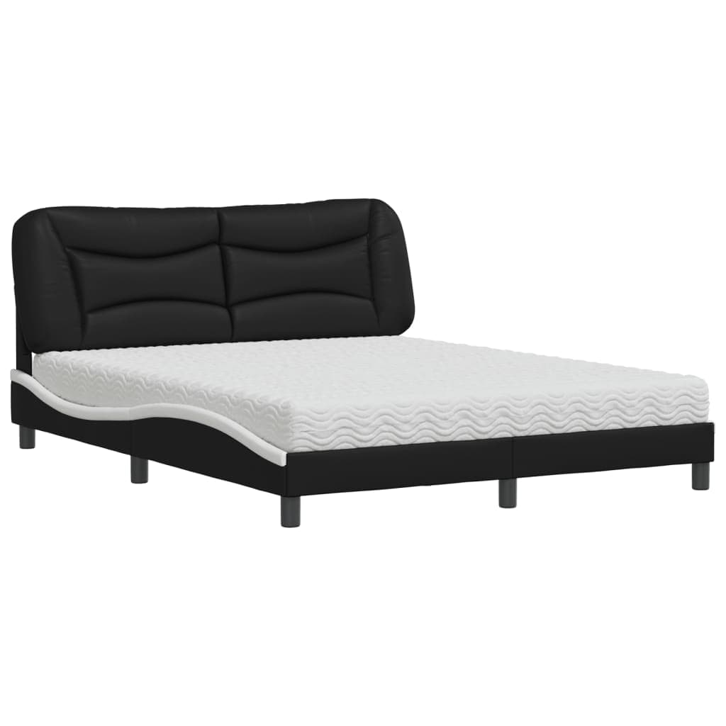 vidaXL Cama com Colchão 160x200 cm Couro Artificial Preto e Branco - 471531277