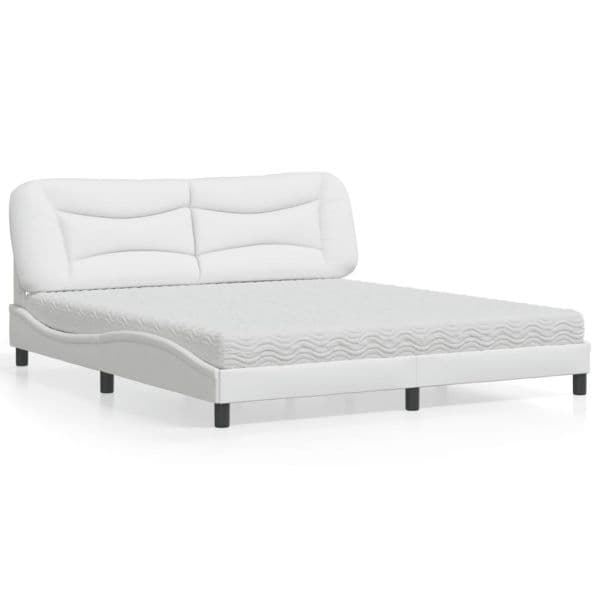 vidaXL Cama com Colchão 180x200 cm Couro Artificial Branco - 2359681692