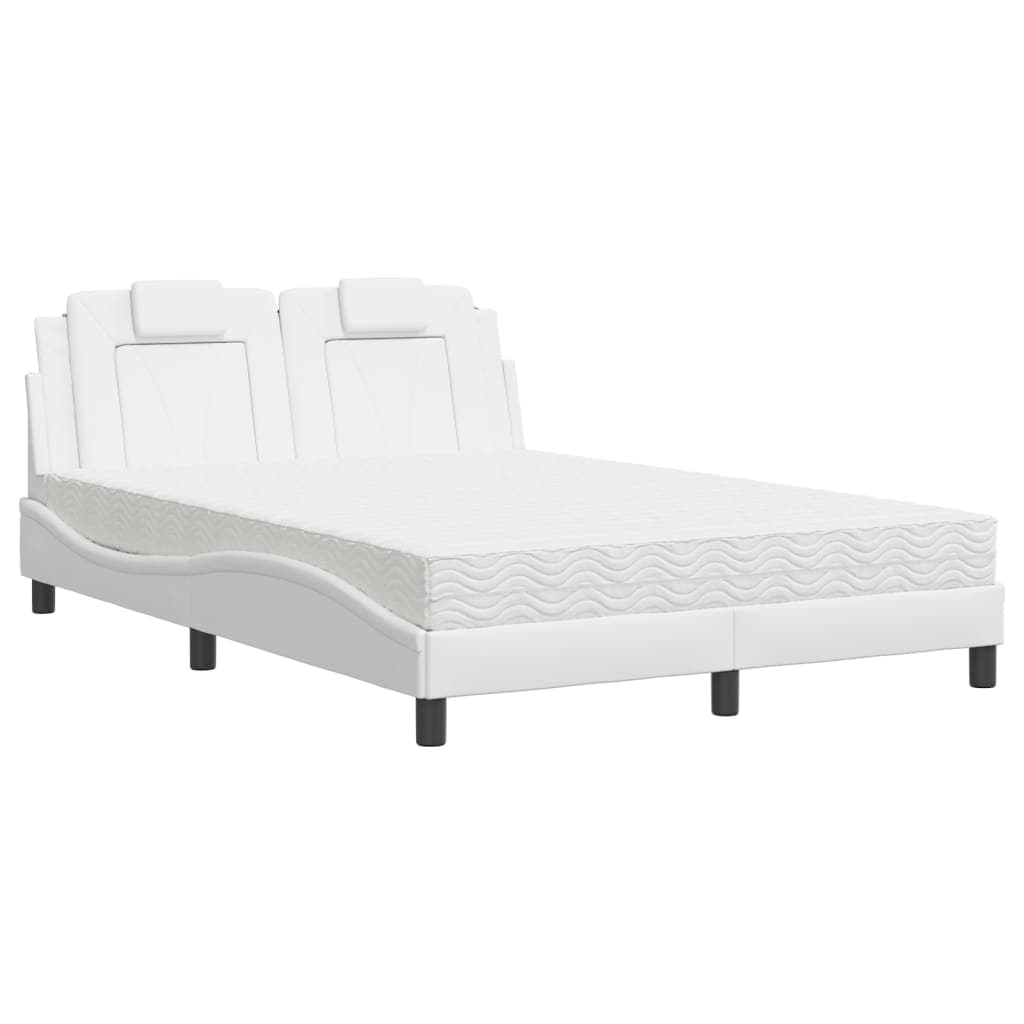 vidaXL Cama com Colchão 140x190 cm Couro Artificial Branco - 261534386