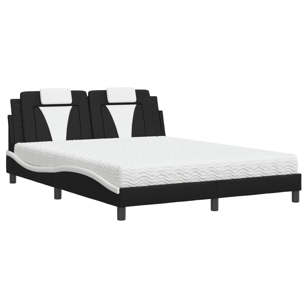vidaXL Cama Viana com colchão 160x200 cm couro artificial preto e branco