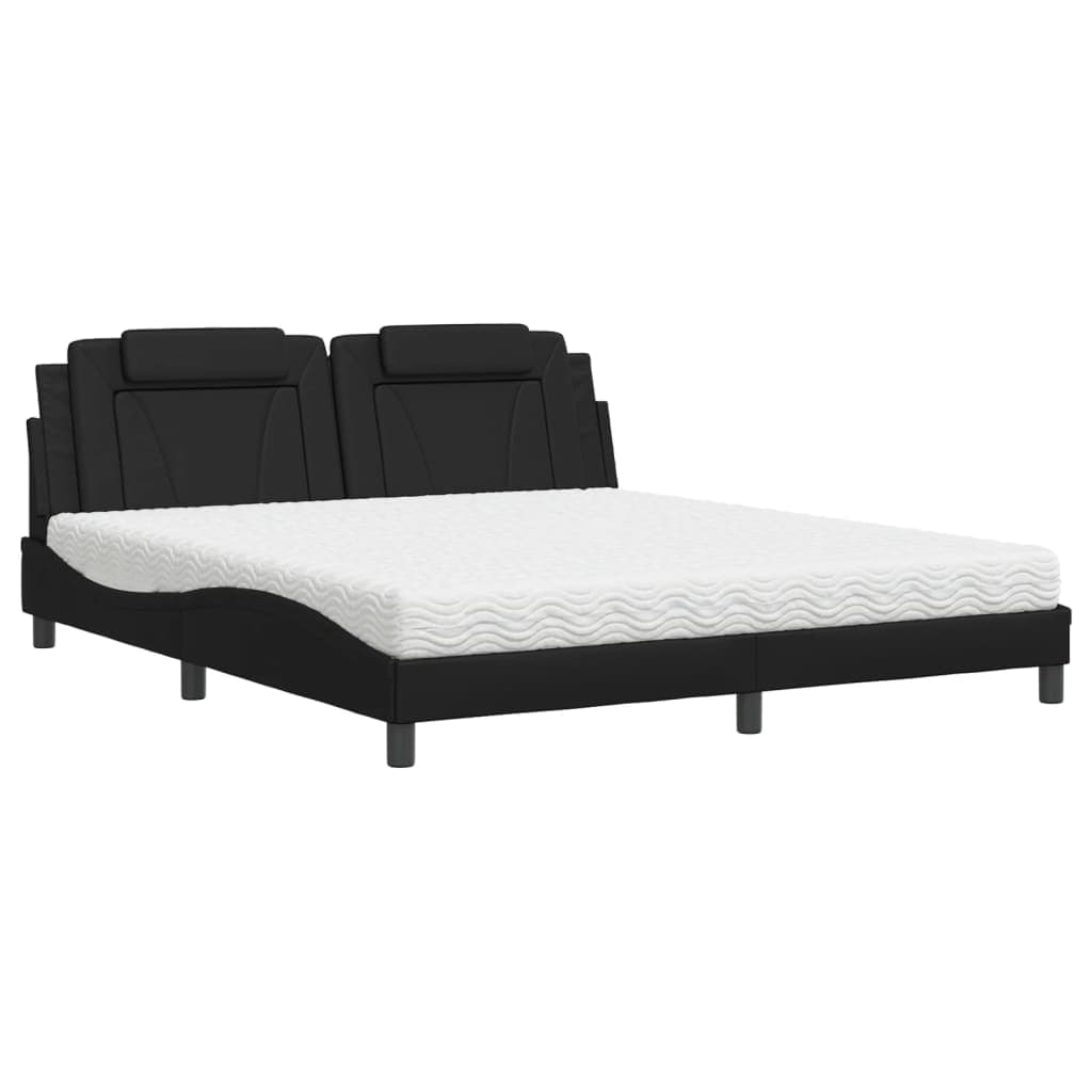 vidaXL Cama com Colchão 180x200 cm Couro Artificial Preto - 3423829895