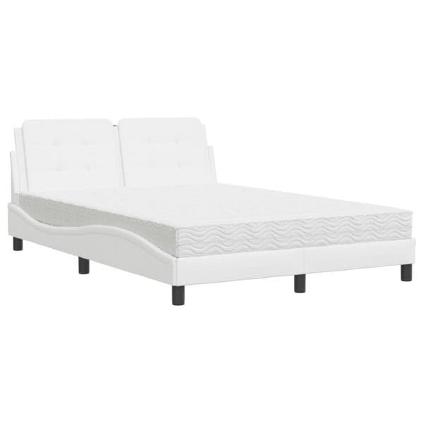 vidaXL Cama com Colchão 140x190 cm Couro Artificial Branco - 2203248960
