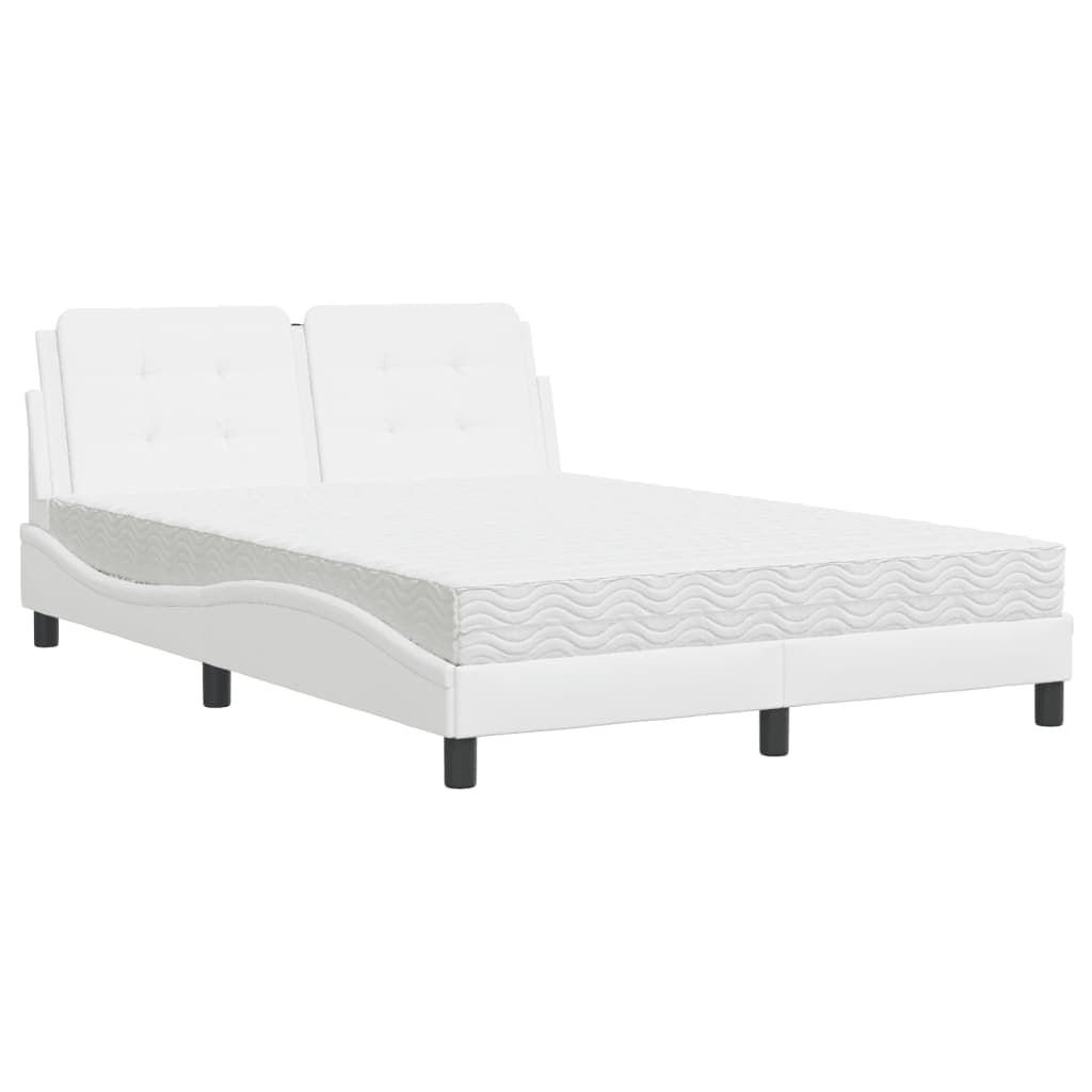 vidaXL Cama com Colchão 140x190 cm Couro Artificial Branco - 2203248960