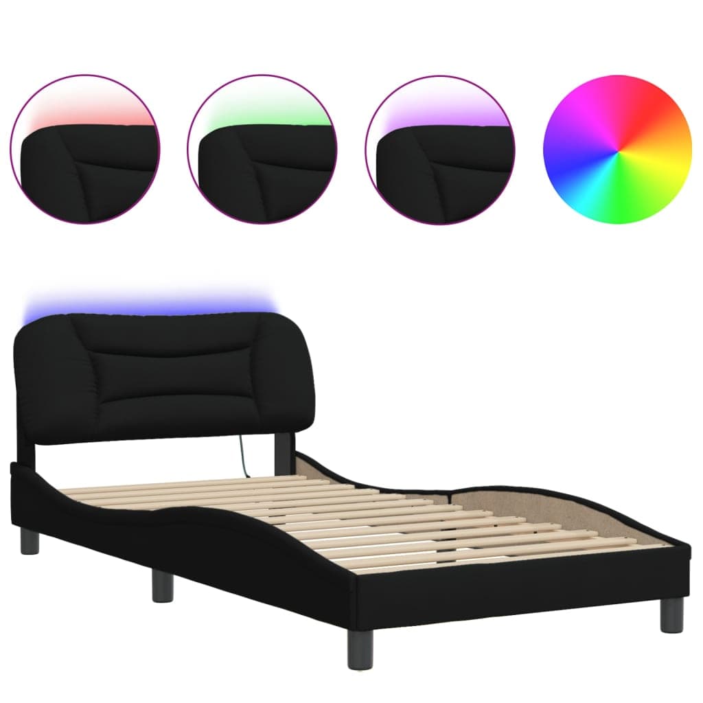 vidaXL Estrutura de cama com LED sem colchão Hvar 100x200 cm tecido preto